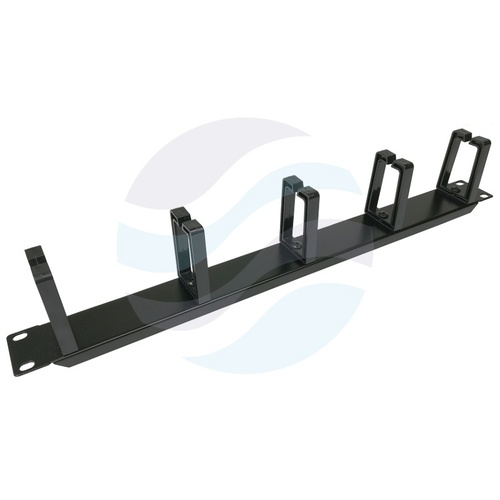 Organizator kabli poziomy 19" 1U, 5x uchwyt plastikowy oczkowy, mocowanie doczołowe, stal + plastik ABS, czarny 1