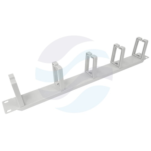 Organizator kabli poziomy 19" 1U, 5x uchwyt plastikowy oczkowy, mocowanie doczołowe, stal + plastik ABS, szary 1