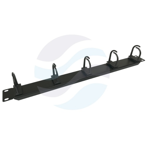 Organizator kabli poziomy Rack 19" 1U, 5x uchwyt okrągły plastik (odpinany), stal + plastik ABS, czarny 1