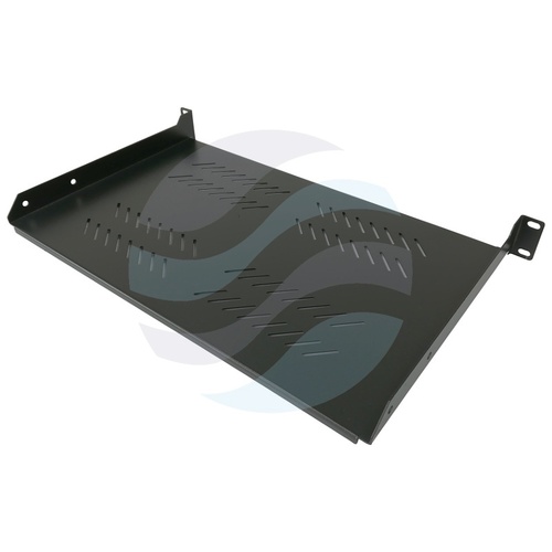 Półka stała 19" 1U 280mm (użytk. 270mm) perforowana, montaż doczołowy (przód), stal, udźwig 20kg, czarna 1