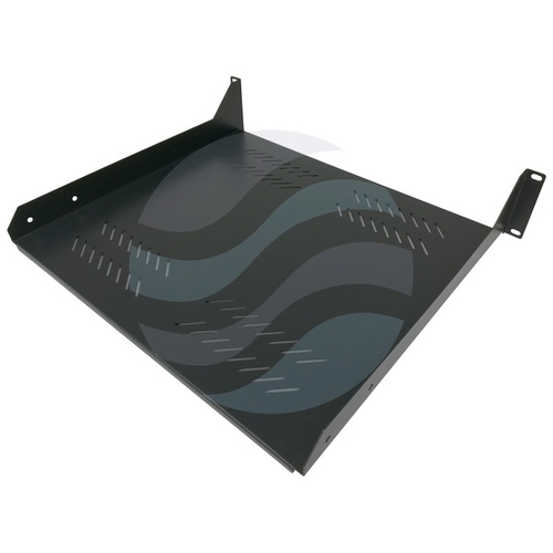 Półka stała 19" 2U 400mm (użytk. 390mm) perforowana, montaż doczołowy (przód), stal, udźwig 25kg, czarna 1