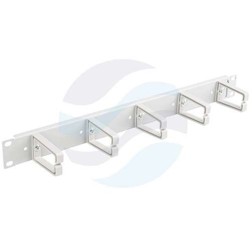 LANBERG AK-1202-S Organizator kabli poziomy Rack 19" 1U, 5x uchwyt plastikowy oczkowy, stal + plastik ABS, szary (RAL7035) 1