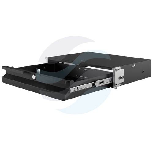 Szuflada zamykana Rack 19" 2U 320mm wysuwana, zamek z kluczem, przepust kablowy, regulacja ±40mm, nośność 20kg, czarna 1