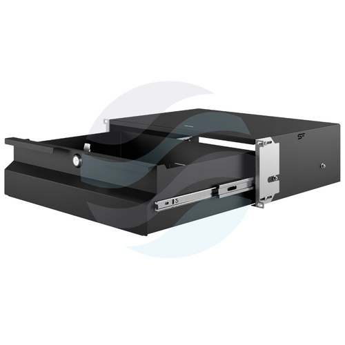 Szuflada zamykana Rack 19" 3U 320mm wysuwana, zamek z kluczem, wyłamywany przepust kablowy, nośność 20kg, czarna 1