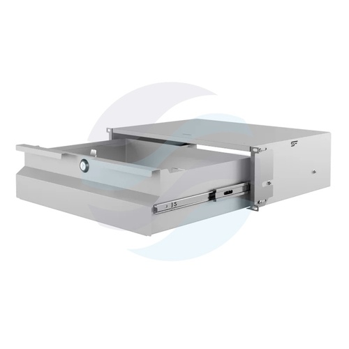 Szuflada zamykana Rack 19" 3U 320mm wysuwana, zamek z kluczem, przepust kablowy, regulacja ±40mm, nośność 20kg, szara 1