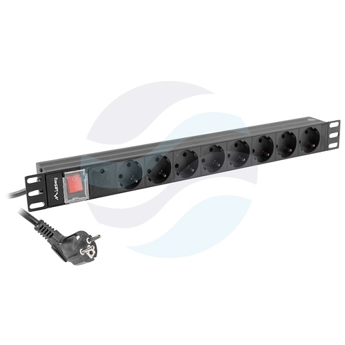 LANBERG Listwa zasilająca PDU, 16A 8x SCHUKO, Rack 19" 1U, kabel 2m, czarna 1