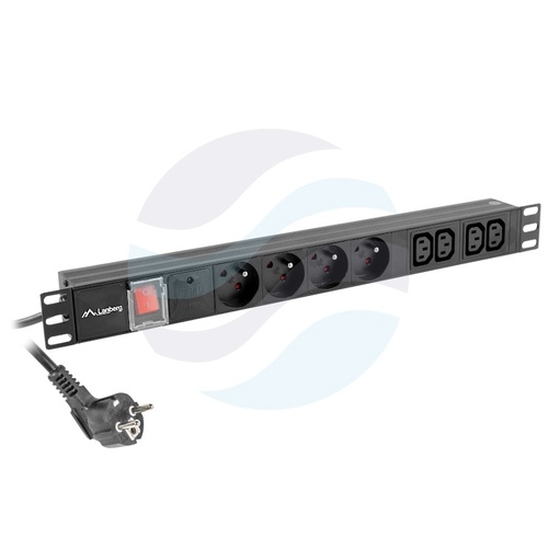 LANBERG Listwa zasilająca PDU 19" Rack 19" 1U, 8 gniazd wyłącznik w tym 4x NFC61-314 + 4x IEC320-C13 (UPS), alminium... 1