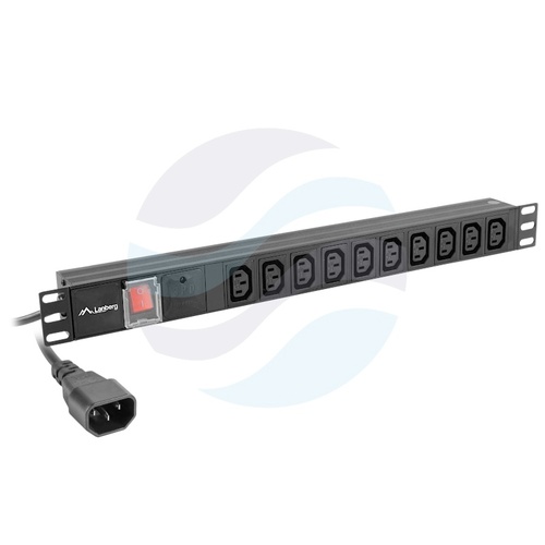 LANBERG Listwa zasilająca Rack 19" 1U, 10 gniazd UPS IEC C13, wtyk UPS IEC 320 C14, dłg. kabla 2m, czarna 1