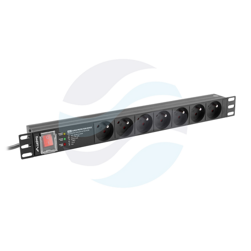 LANBERG Listwa zasilająca Rack 19" 1U, 7 gniazd 230V PL, moduł przeciwprzepięciowy SPD-3MP, dłg. kabla 2m, czarna 1