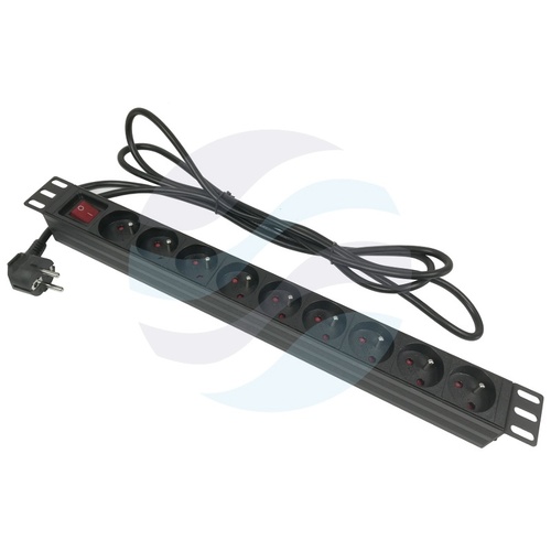 Listwa zasilająca Rack 19" 1U, 9 gniazd, aluminium, dłg. kabla 3m czarna 1