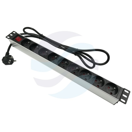 Listwa zasilająca Rack 19" 1U, 9 gniazd, aluminium, dłg. kabla 1.8m 1