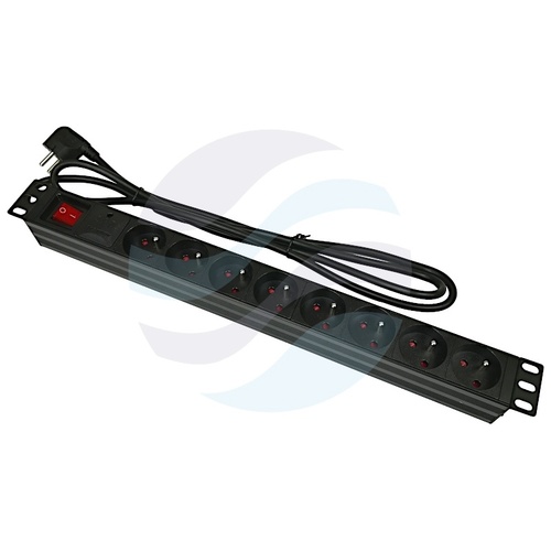 Listwa zasilająca Rack 19" 1U, 8 gniazd, wyłącznik, moduł przeciwprzepięciowy 5kVA, dłg. kabla 1.8m 1