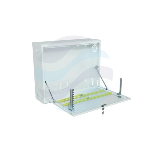 Szafka Telekomunikacyjna multimedialna 19" 3U, wisząca pionowa, metalowa 580x500x180, drzwi opuszczane, biała 1