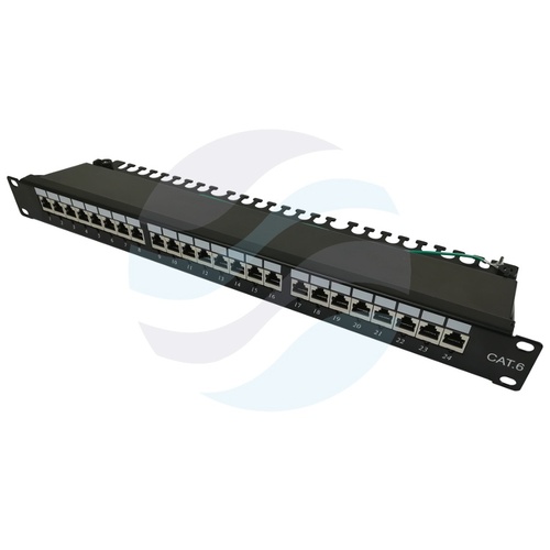 Patch panel LED STP 24-port RJ-45 KRONE, kat.6, rack 19" 1U z tacką, czarny 1