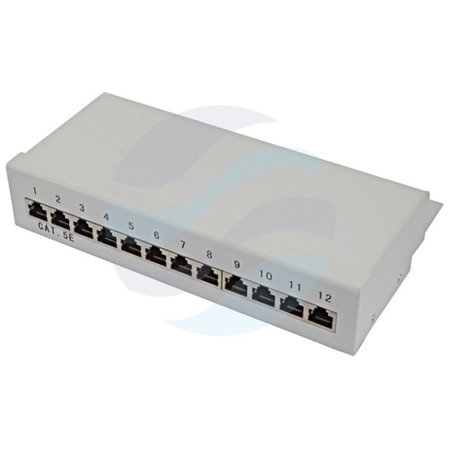 Patch panel STP 12-port RJ-45, kat.5e, desktop z półką, szary 1