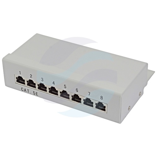 Patch panel STP 8-port RJ-45, kat.5e, desktop z półką, szary 1