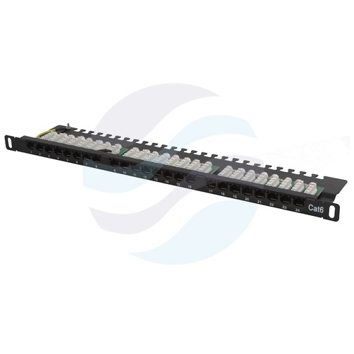 Patch panel UTP 24-port RJ-45 KRONE, kat.6, rack 19" 0.5U z podstawką, czarny 1