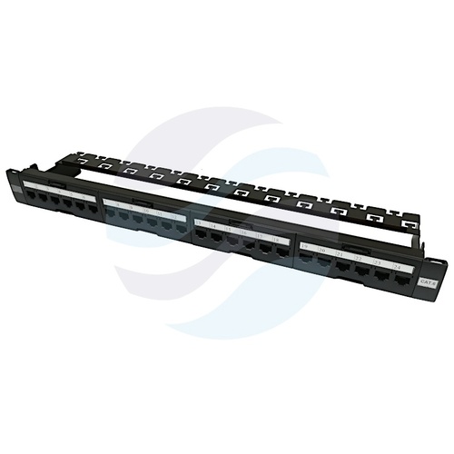 Patch panel UTP 24-port RJ-45, kat.6, rack 19" 1U z tacką, beznarzędziowy, czarny 1
