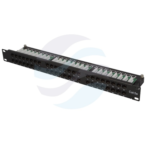 Patch panel UTP 48-port RJ-45, kat.5e, rack 19" 1U z tacką, czarny 1