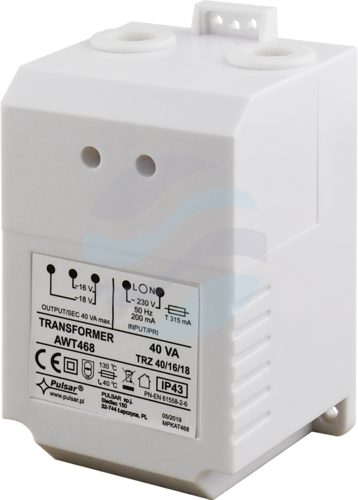PULSAR AWT468 Transformator AC/AC TRZ 40VA/16V/18V, IP43 1