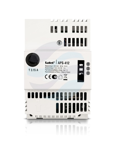 SATEL APS-412 Zasilacz buforowy 10.5~14VDC, 3A, max. 60W, DIN 35mm, (OLP, OVP, SCP, UVP), Grade 2, biały 1