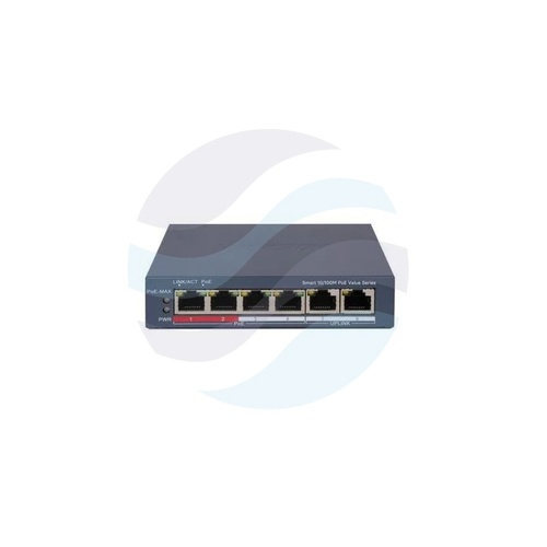 Hikvision DS-3E1106P-EI/M Switch PoE Smart 4x 10/100Mb/s PoE 802.3af/at, 2x 10/100Mb/s RJ45, budżet PoE 45W, VLAN, STP/RSTP... 1