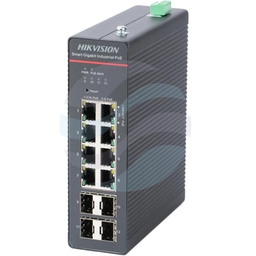 Hikvision DS-3T1512HP-SI-8P4FKIT(75W) Switch przemysłowy Hi-PoE zarządzalny 8x Gigabit PoE + 4x Gigabit SFP, porty 1-4... 1