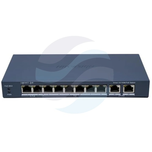 Hikvision DS-3E1310HP-EI(B) Switch Hi-PoE zarządzalny 8x 10/100Mb/s PoE + 2x Gigabit uplink, 802.3af/at/bt, budżet 110W... 1