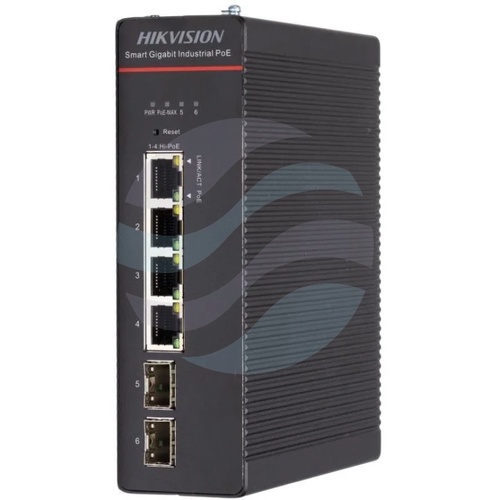 Hikvision DS-3T1506HP-SI-4P2F Switch przemysłowy Hi-PoE zarządzalny 4x Gigabit PoE + 2x Gigabit SFP, 802.3bt do 90W na... 1
