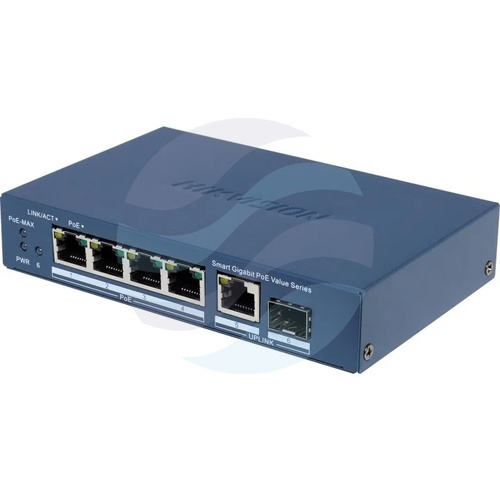 Hikvision DS-3E1506P-EI/M-4P1T1F Switch PoE zarządzalny 4x Gigabit PoE + 1x Gigabit RJ45 + 1x Gigabit SFP, budżet 45W... 1