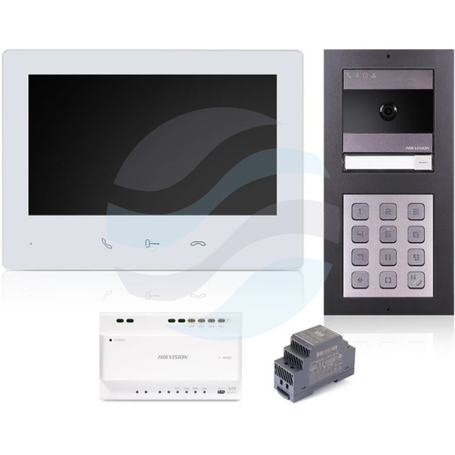 Hikvision DS-KIS704EY-AFW2/Aluminium Zestaw wideodomofonowy IP 2-wire HD, kamera 2Mpx Full HD, kąt 133°, monitor dotykowy... 1