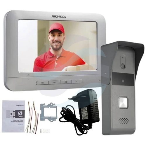 Hikvision DS-KIS203T Zestaw wideodomofonowy analogowy 4-żyłowy, kamera 2Mpx Full HD, monitor 7 cali 800x480, IR do 3m... 1