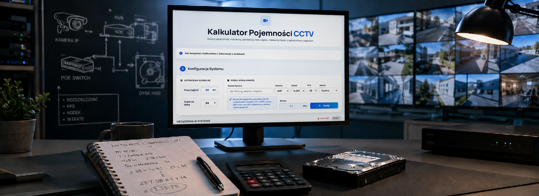 Ile TB dysku potrzebujesz do monitoringu? Kalkulator pojemności CCTV i strumienie RTSP